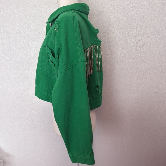 Philadelphia eagles Jean jacket with hanging crystals - Picture 5 of 7